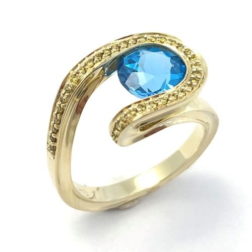 Blue Topaz and Yellow Diamonds Ring