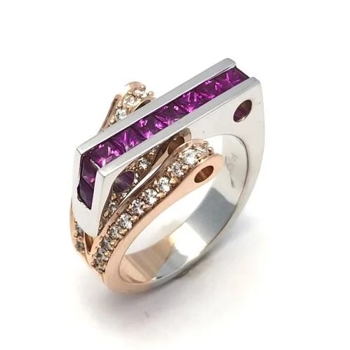 Pink Sapphires and Diamonds Gold Ring
