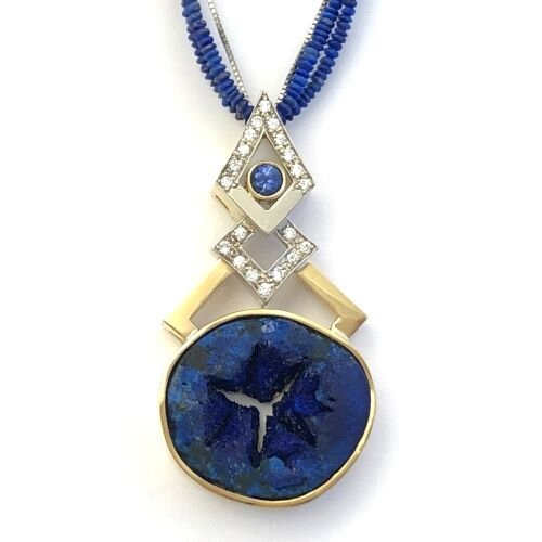 14k/18k Blueberry Azurite Diamond and Sapphire Pendant