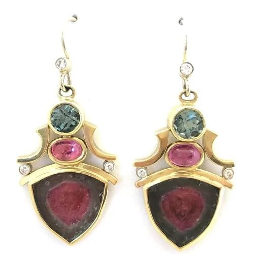 14k | 18k Watermelon Tourmaline Dangle Earrings