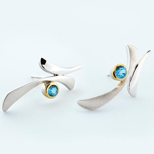 Blue stone studded German Silver Earrings – Femizen