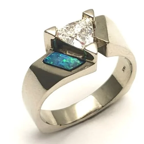 14k Trillion Diamond and Australian Opal Ring