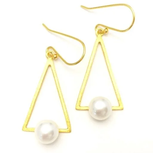 .925/24kt Vermeil Triangle Pearl Earrings