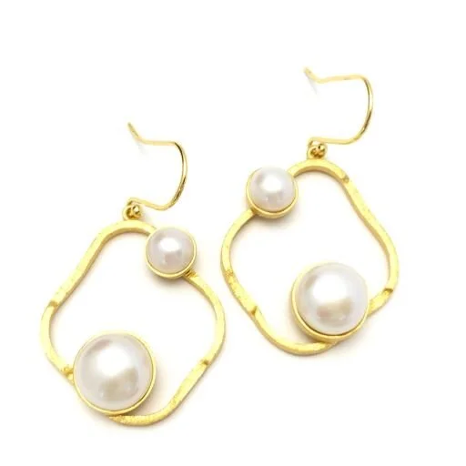 Two Pearls Open Vermeil Earrings