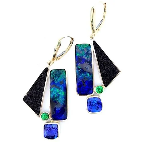 14k Boulder Opal, Tanzanite and more Earrings