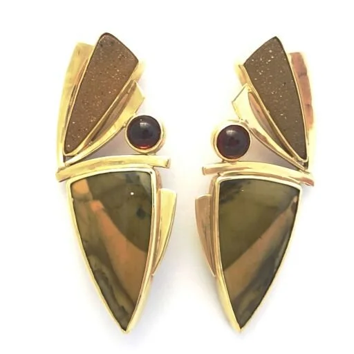 14k Morrisonite, Garnet and Gold Drusy Earrings