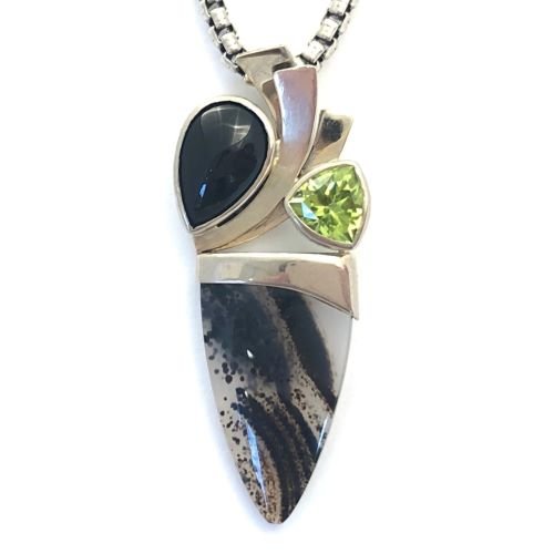 14k Montana Agate, Onyx and Peridot Pendant