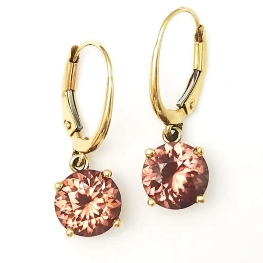 14k Pinkish Brown Zircon 7.5mm Leverback Earrings