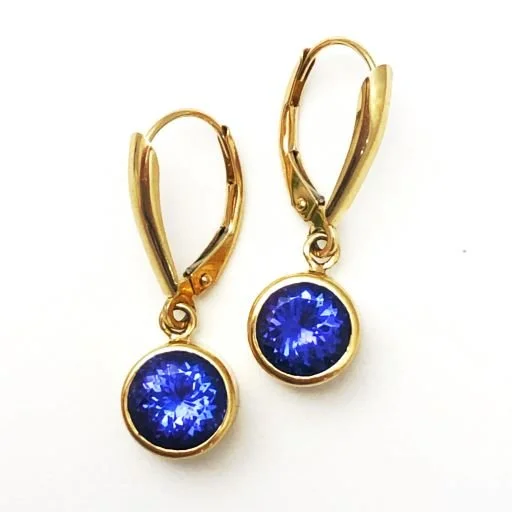 18k and 14k Tanzanite 7.5mm Bezel Leverback Earrings