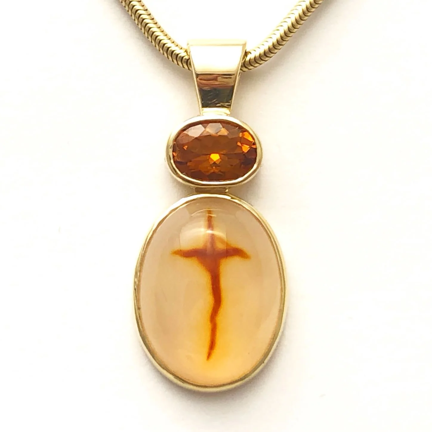 14k Cross Agate and Citrine Pendant 