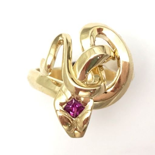 14k Snake Ring with Pink Sapphire