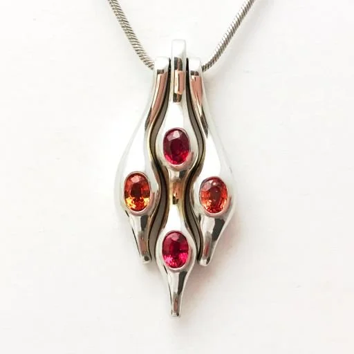 14k Orange and Red Sapphire Necklace