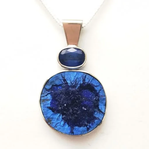 14k Blueberry Azurite and Kyanite Pendant