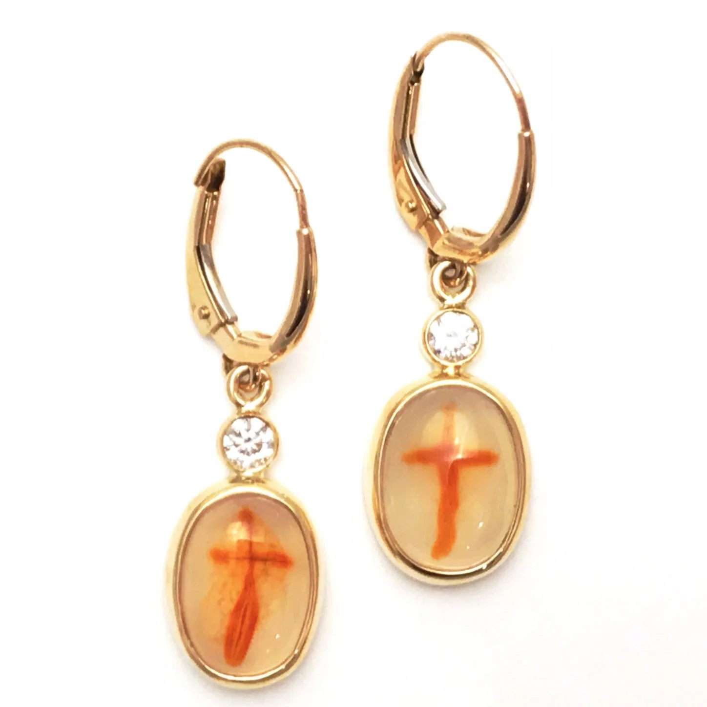14k Natural Cross Agate and Diamond Earrings