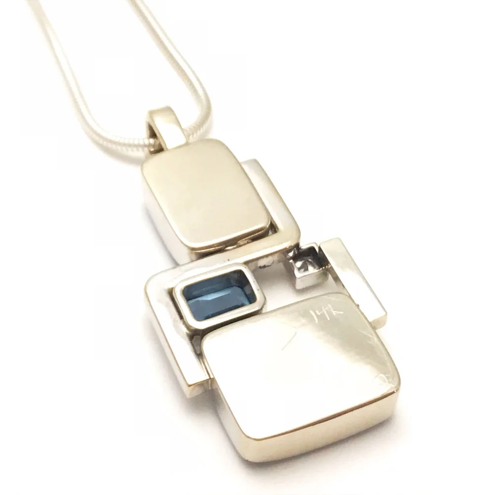 14k Kazakhstan Turquoise, Aquamarine and Diamond Pendant
