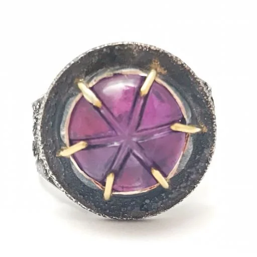 .925 and 14k Carved Amethyst Ring