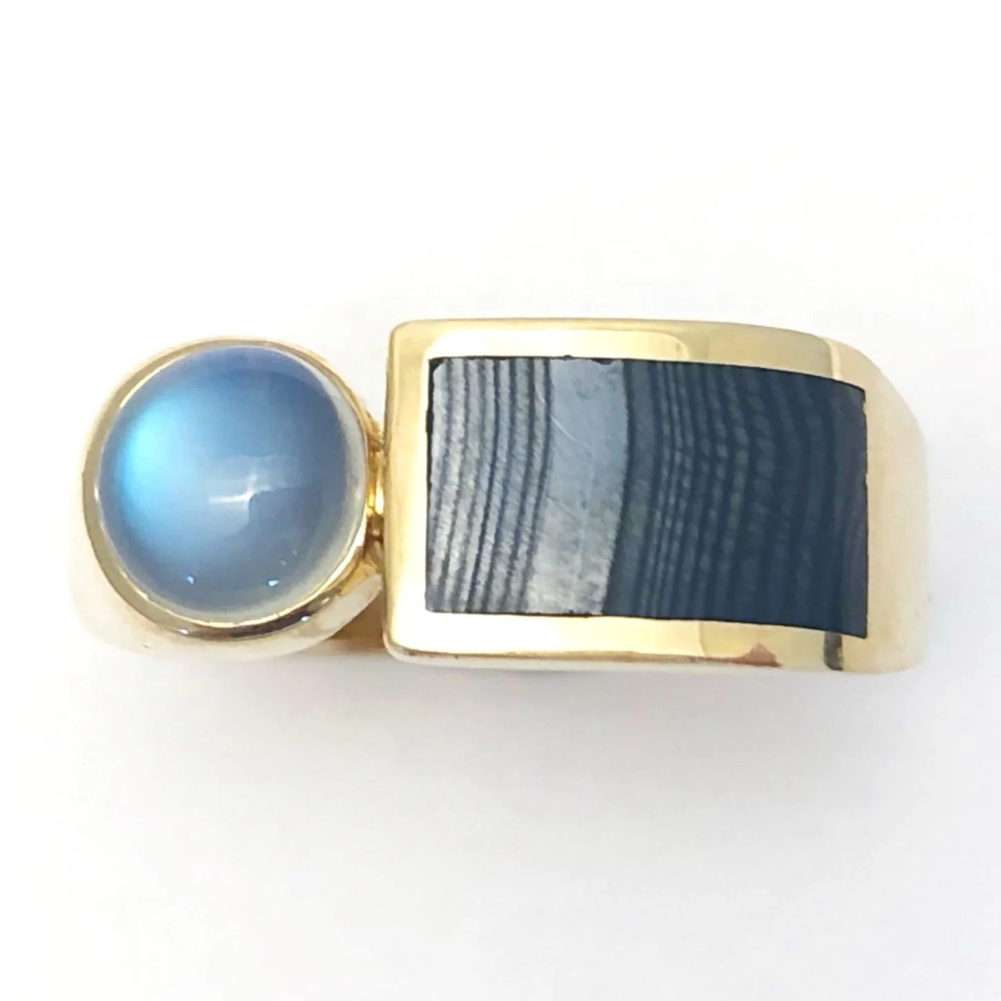 14ky Psilomelane and Moonstone Ring