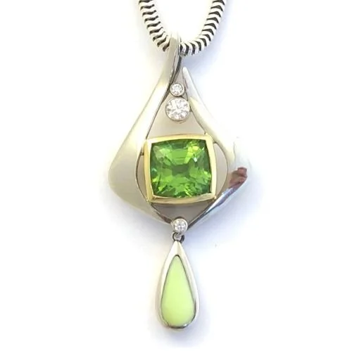 14k & 18k Peridot, Chrysoprase and Diamond Pendant