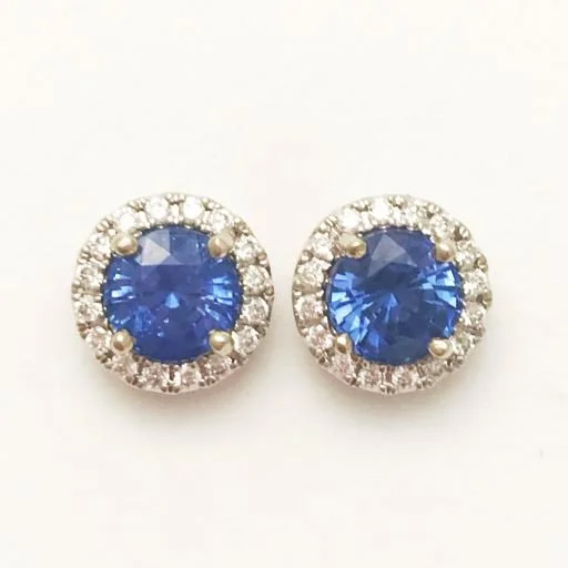 14kw Sapphire Halo Earrings