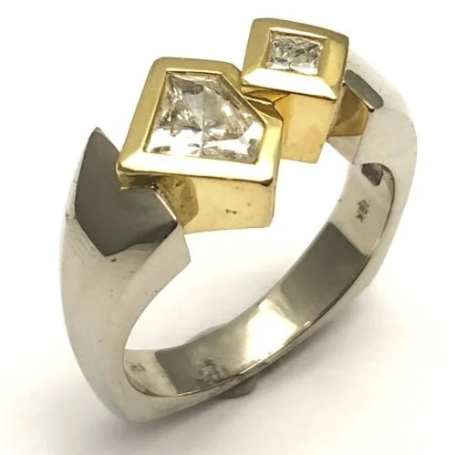 14k, 18k Kite Cut and Princess Cut Diamond Ring