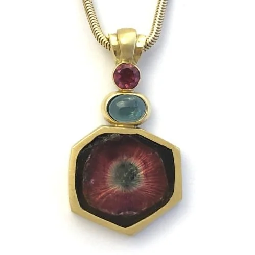 18k, 14k Watermelon Tourmaline Pendant