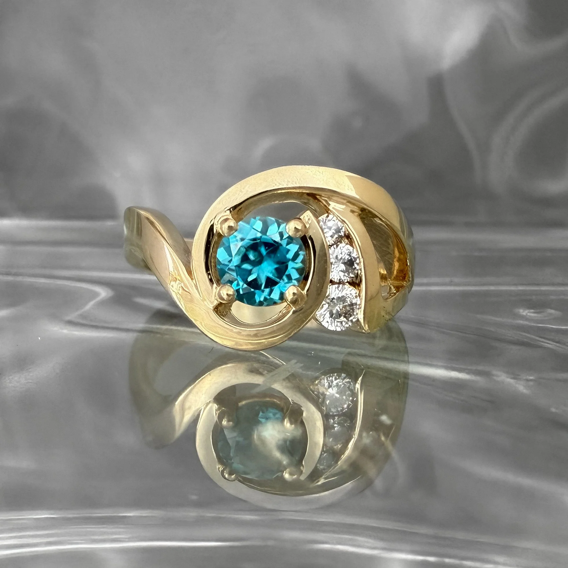 14kt Blue Zircon & Diamond Ring