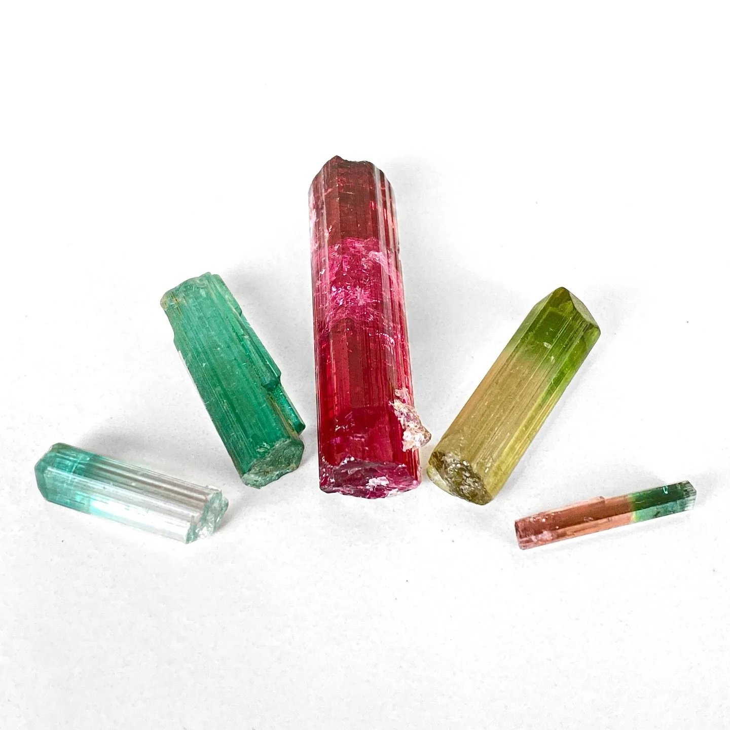It&rsquo;s officially tourmaline season! One of the most beautiful and variable crystals for color, tourmaline is one of my favorite gemstones. Pinks, blues, greens, yellows- sometimes both in one, sometimes more! These crystals shown await their eve