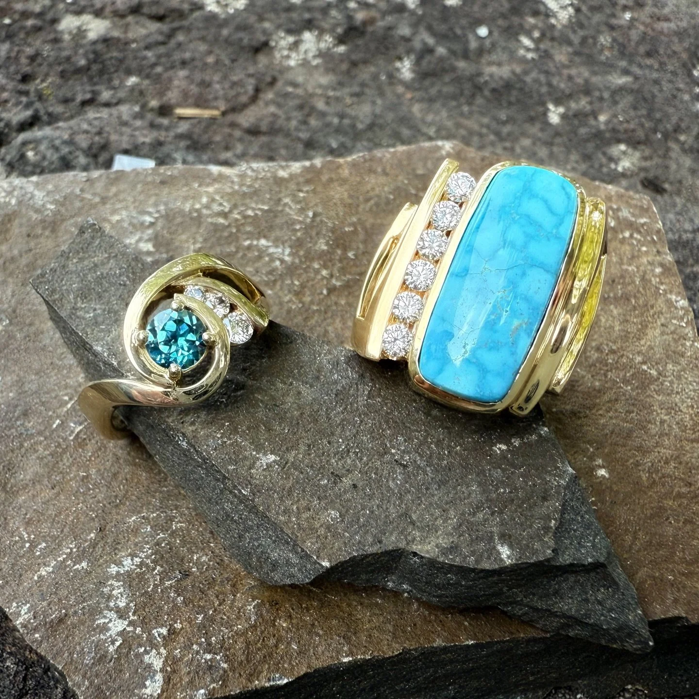 December babies are spoiled with vibrant birthstone options. If blue zircon isn&rsquo;t your jam, maybe turquoise appeals to you more. A wide range of color and texture offers turquoise lovers a nearly endless variety to admire. Pictured here alongsi