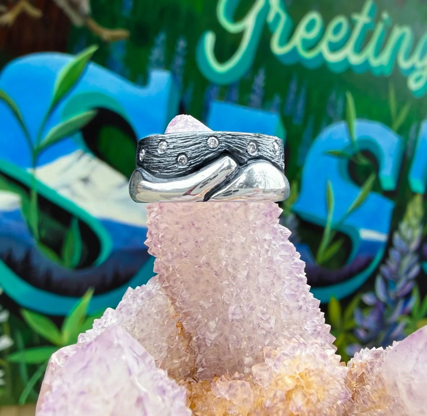 Super stoked to have picked up another design from Jeff McKenzie&rsquo;s collection! Introducing the Sisters Night Sky Ring with flush set diamonds, a lovely representation of our beautiful mountain views here in central Oregon. #sistersoregon #centr