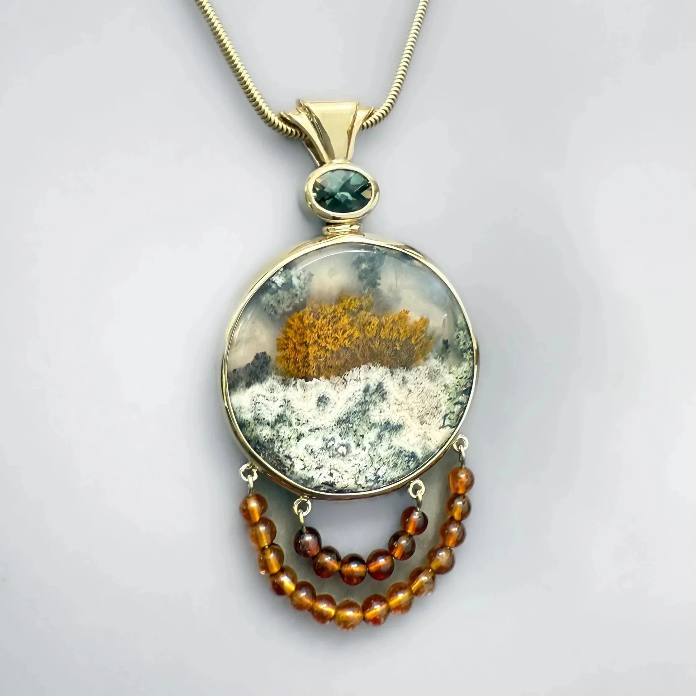 14kt/.925 Indonesian Scenic Moss Agate & Green Sunstone with Citrine Beads