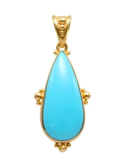 18kt Sleeping Beauty Turquoise Pear Shaped Cabochon Pendant — The Jewel