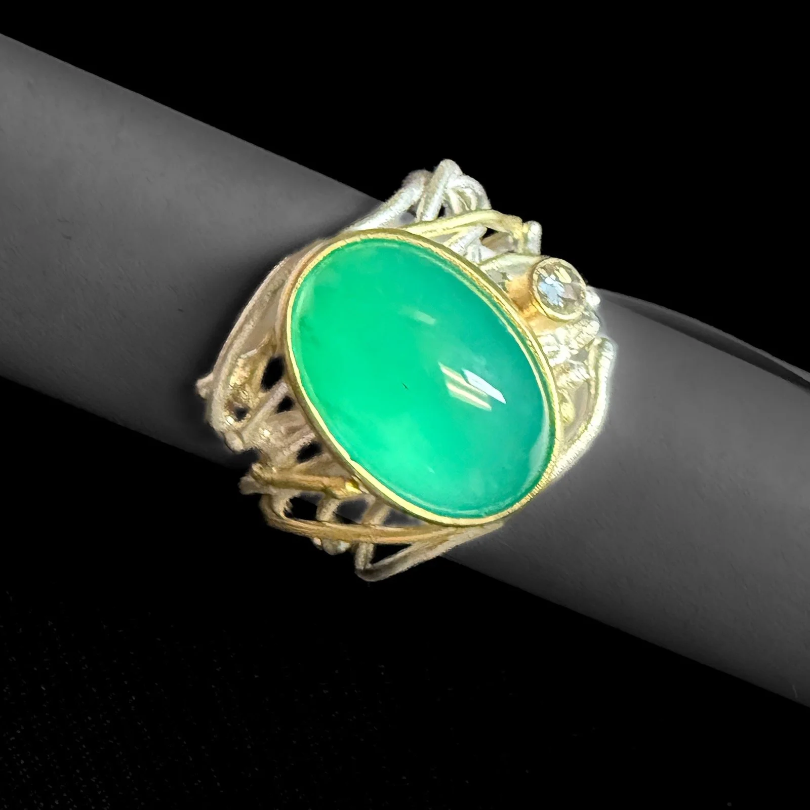 18kt & Argentium Silver Chrysocolla & Diamond Ring