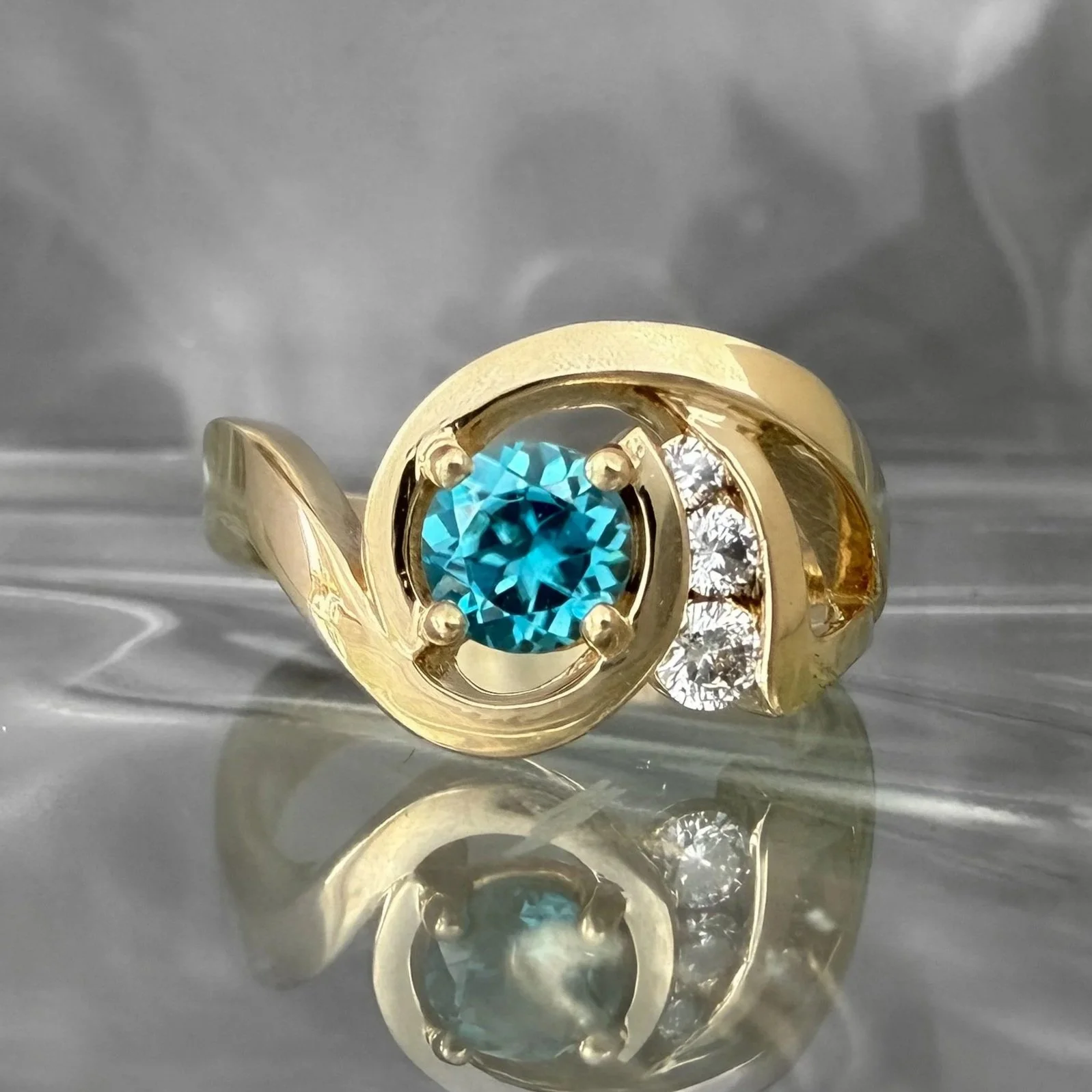 14kt Blue Zircon & Diamond Ring
