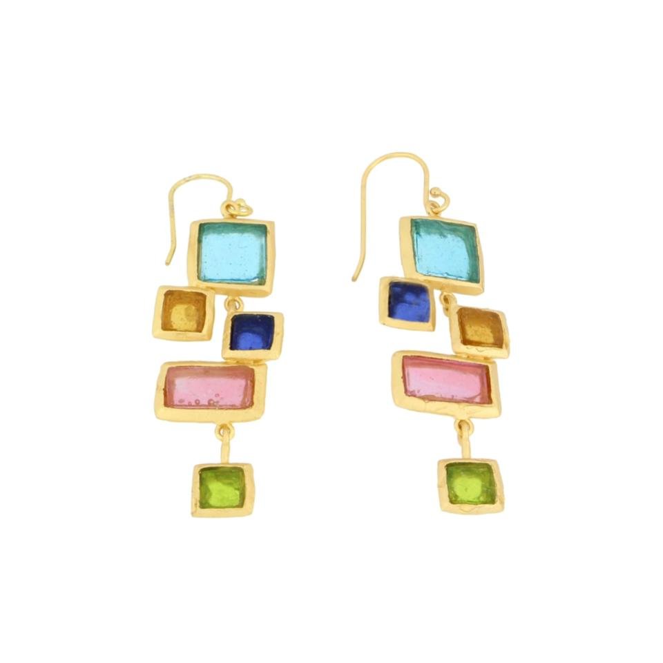 Michael Vincent Michaud Long Mosaic Dangle Earrings