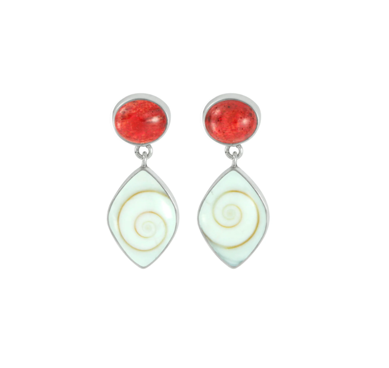.925 Sponge Coral and Spiral Shell Earrings