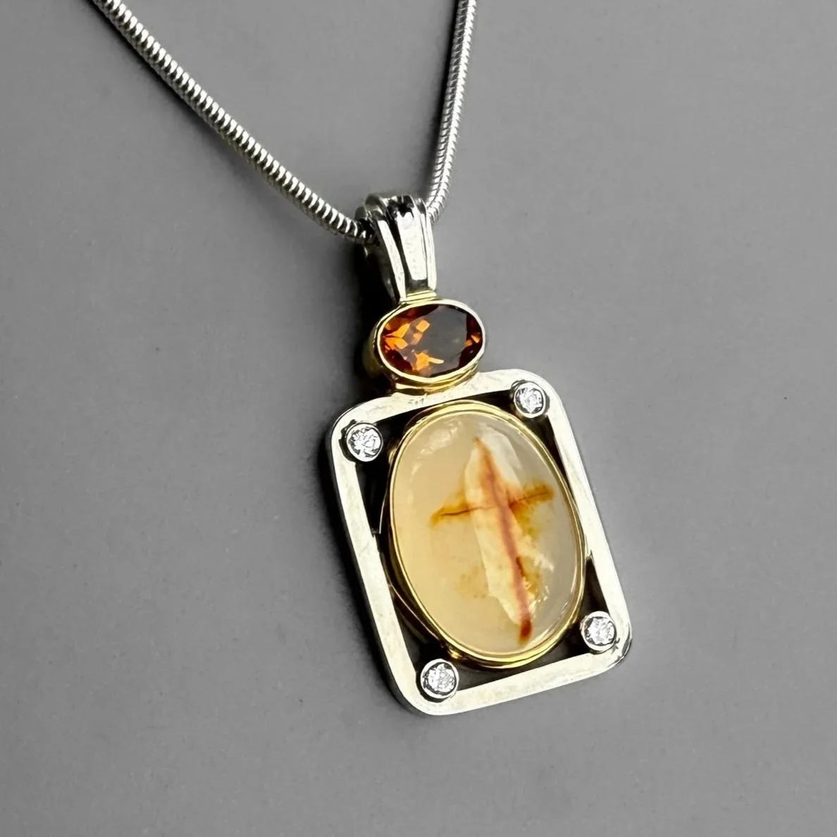 14k m/18k Cross Agate, Diamond, & Citrine Pendant