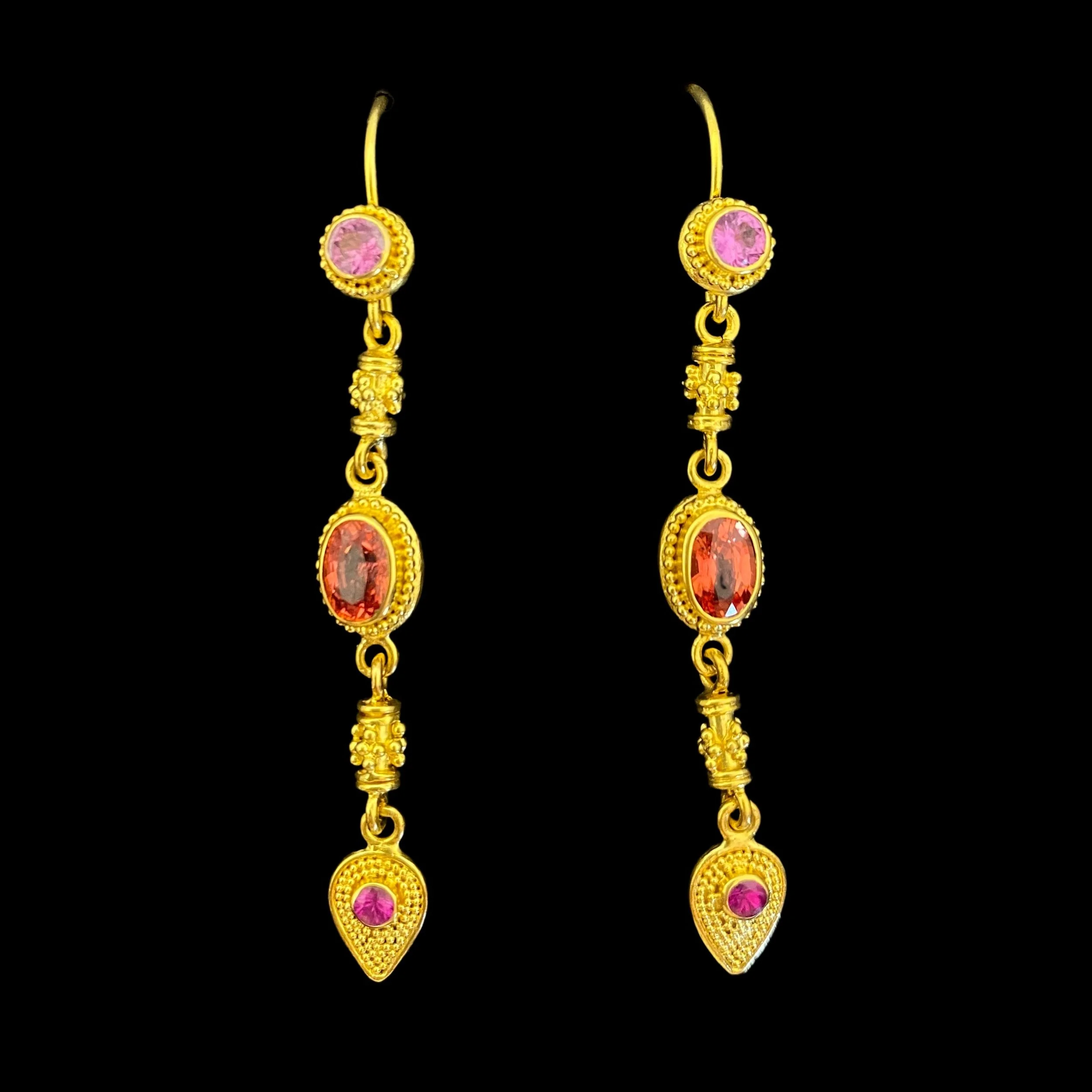 Jack Shargel 22k | 20k | 18k Pink and Orange Sapphire Earrings