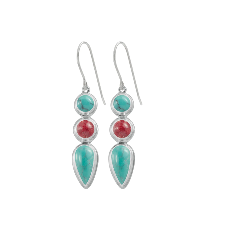 .925 Turquoise & Sponge Coral Dangle Earrings