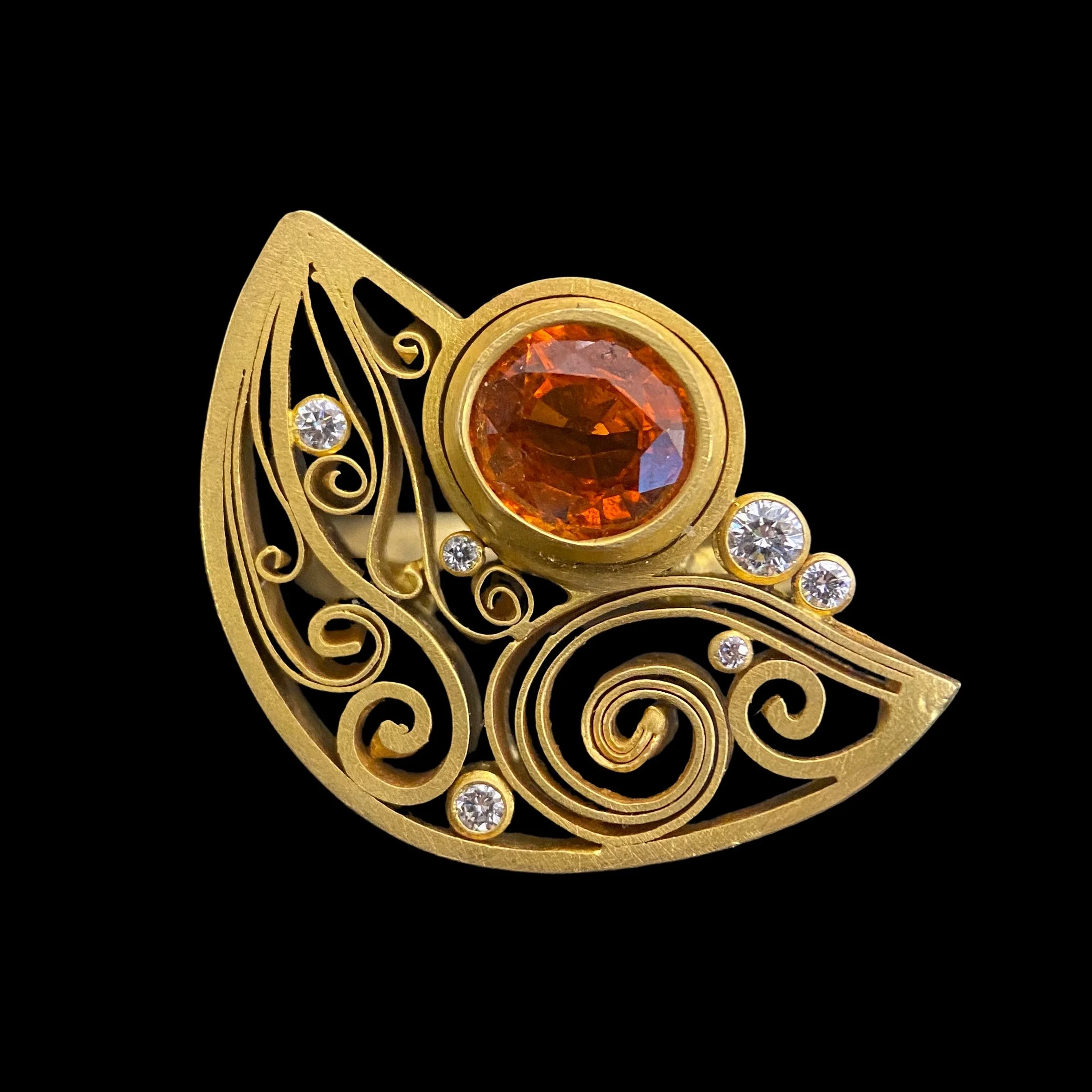 Rosario Garcia 18kt Spessartite and Diamond Filigree Ring