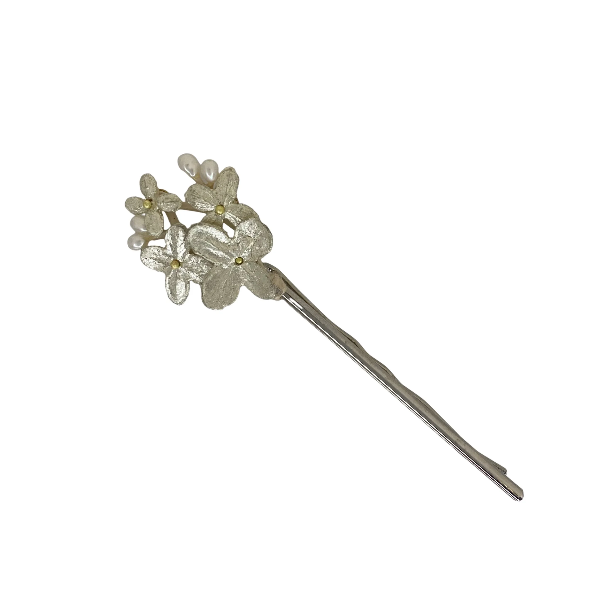 Michael Michaud White Hydrangea Cluster Hairpin