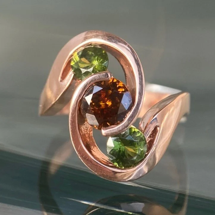 14k Natural Cinnamon and Green Zircon Ring