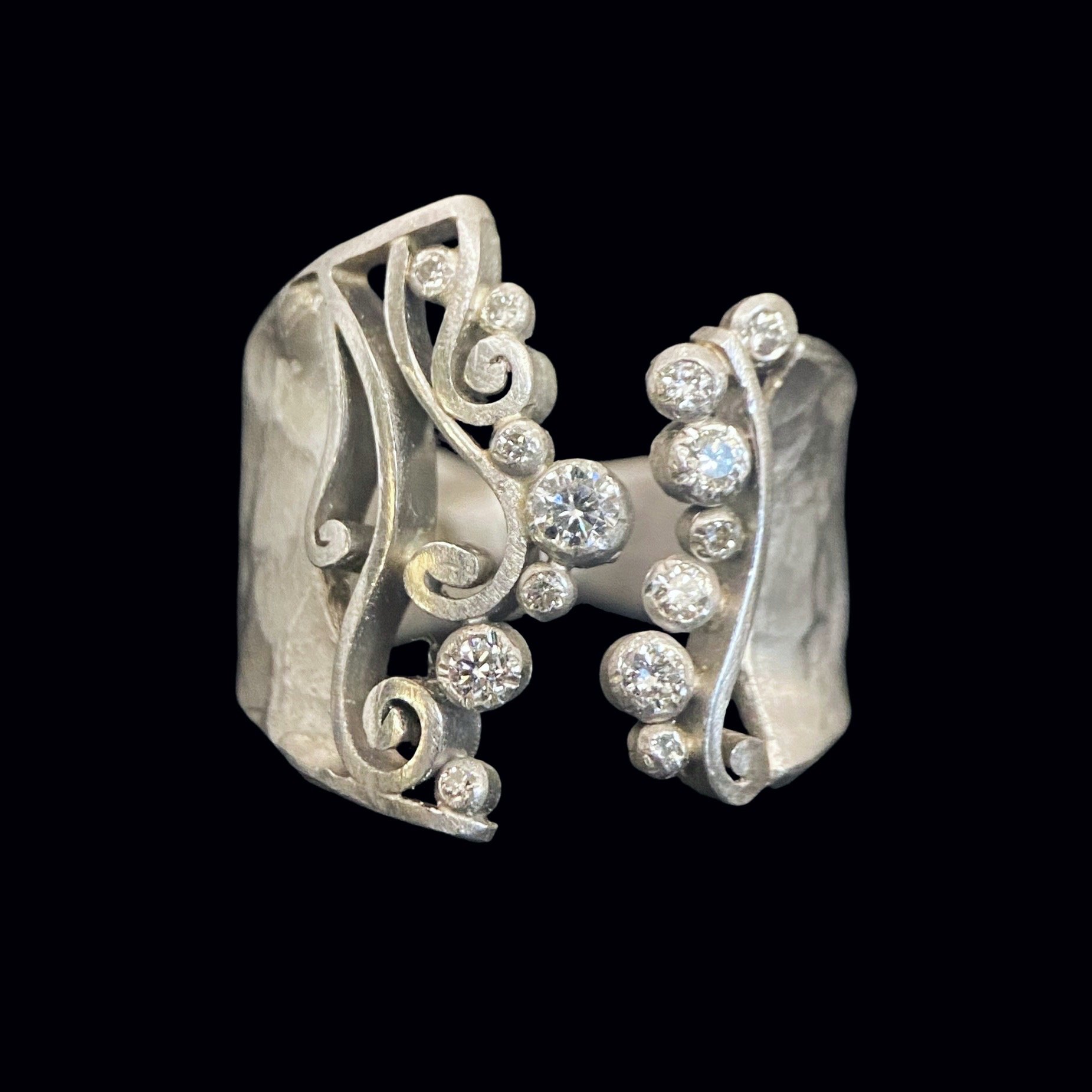 Rosario Garcia Platinum-Silver Diamond Open Shank Ring