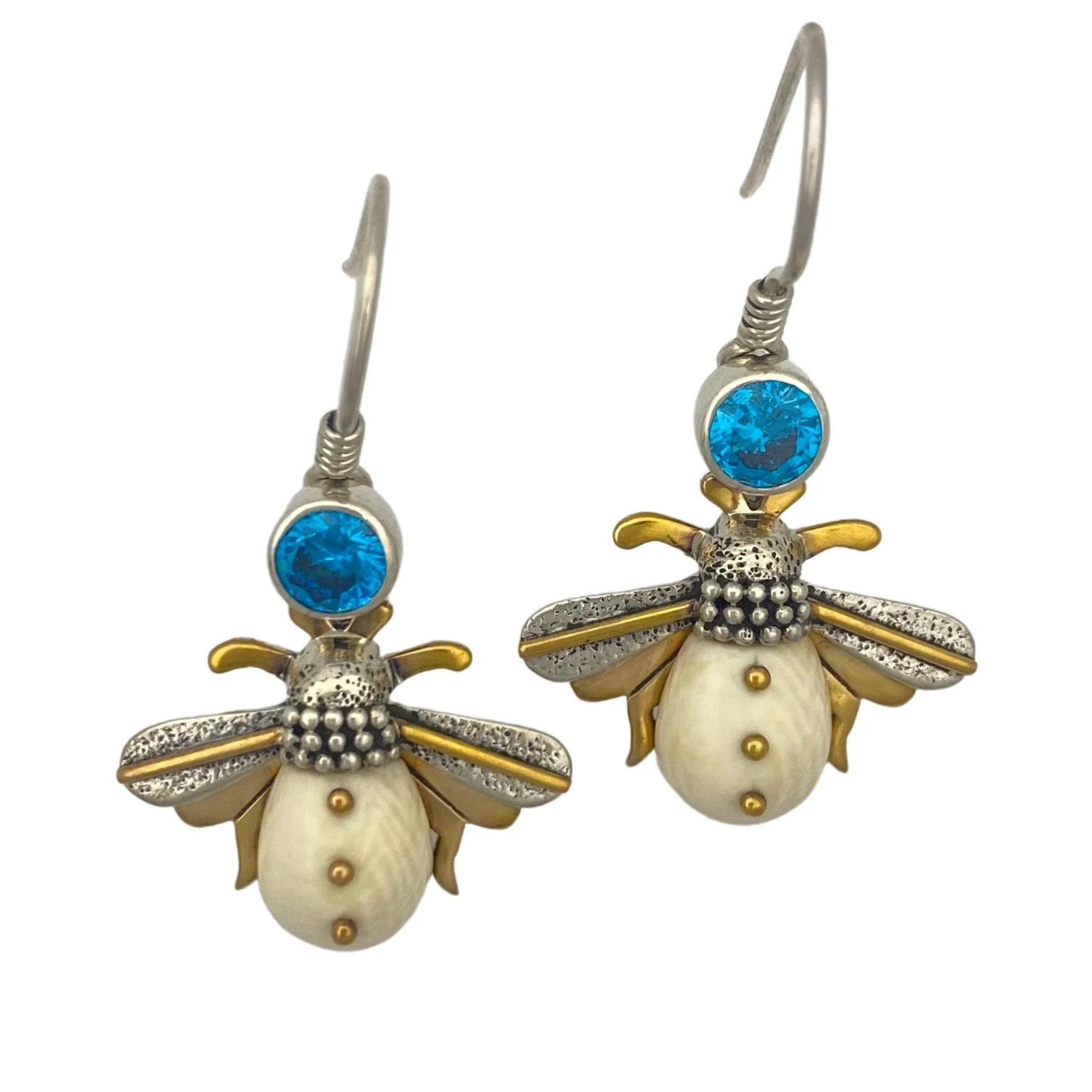 Jenny Bryne .925 Fossil Ivory Blue Topaz Bee Earrings