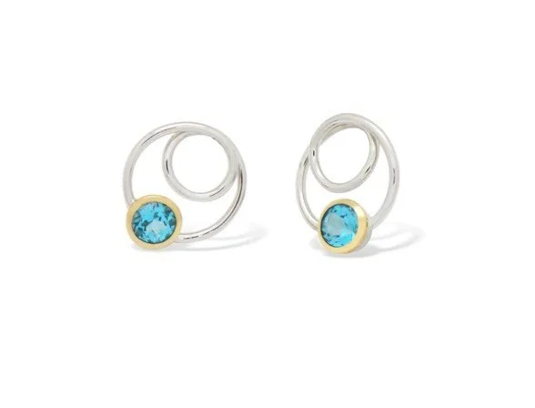 .925 Circles Blue Topaz Earrings