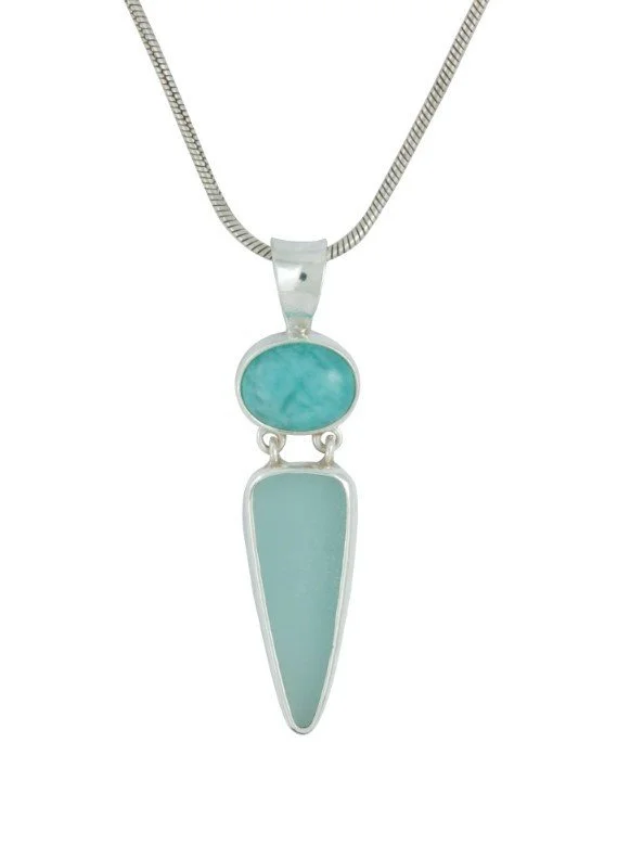 .925 Aqua Sea Glass & Amazonite Pendant
