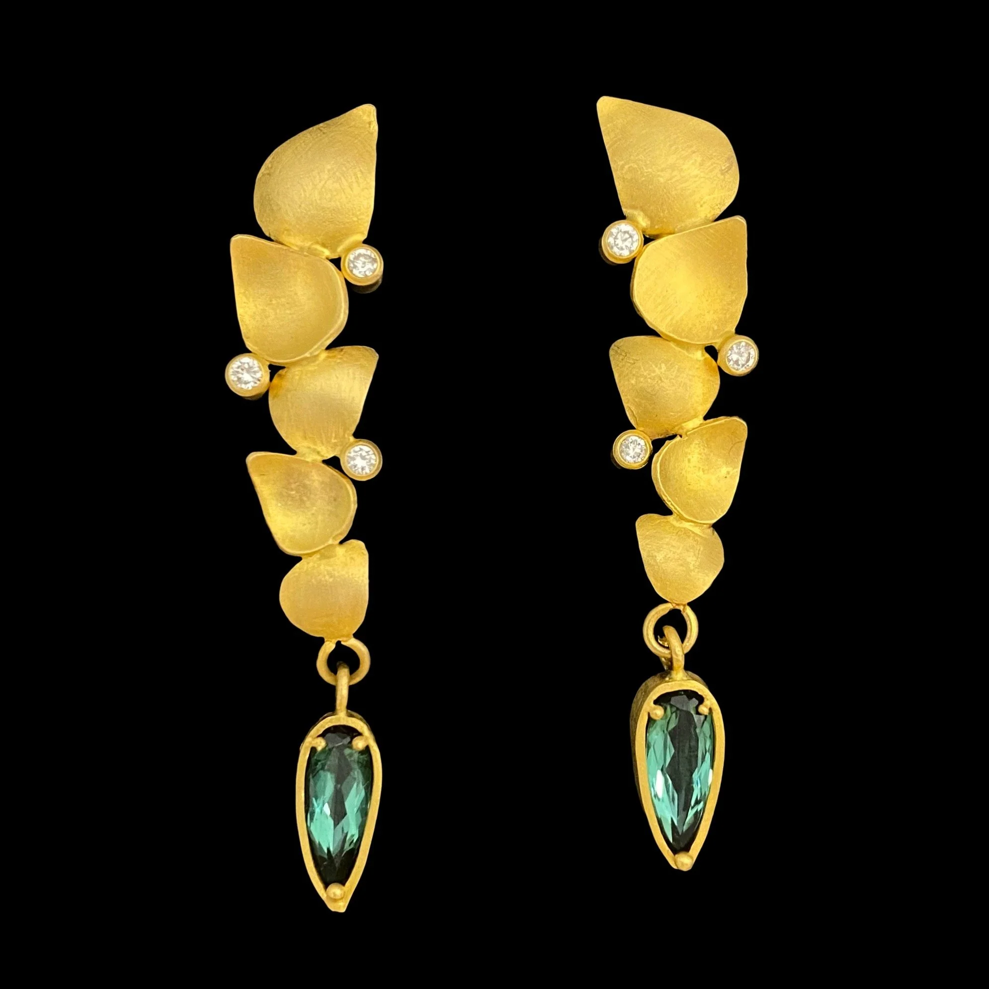 Rosario Garcia 18kt Green Tourmaline and Diamond Leaf Earrings