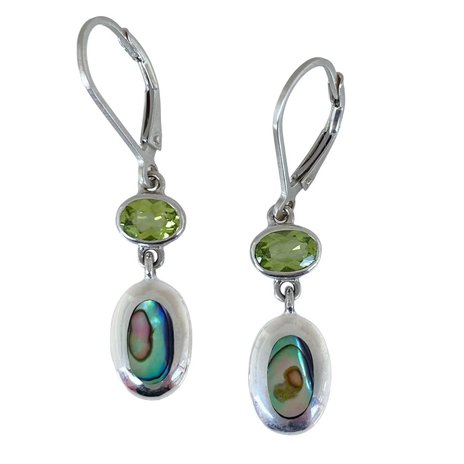 Antoinette Cleoni .925 Abalone and Peridot Leverback Earrings