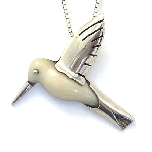 .925 Fossilized Walrus Hummingbird Pendant