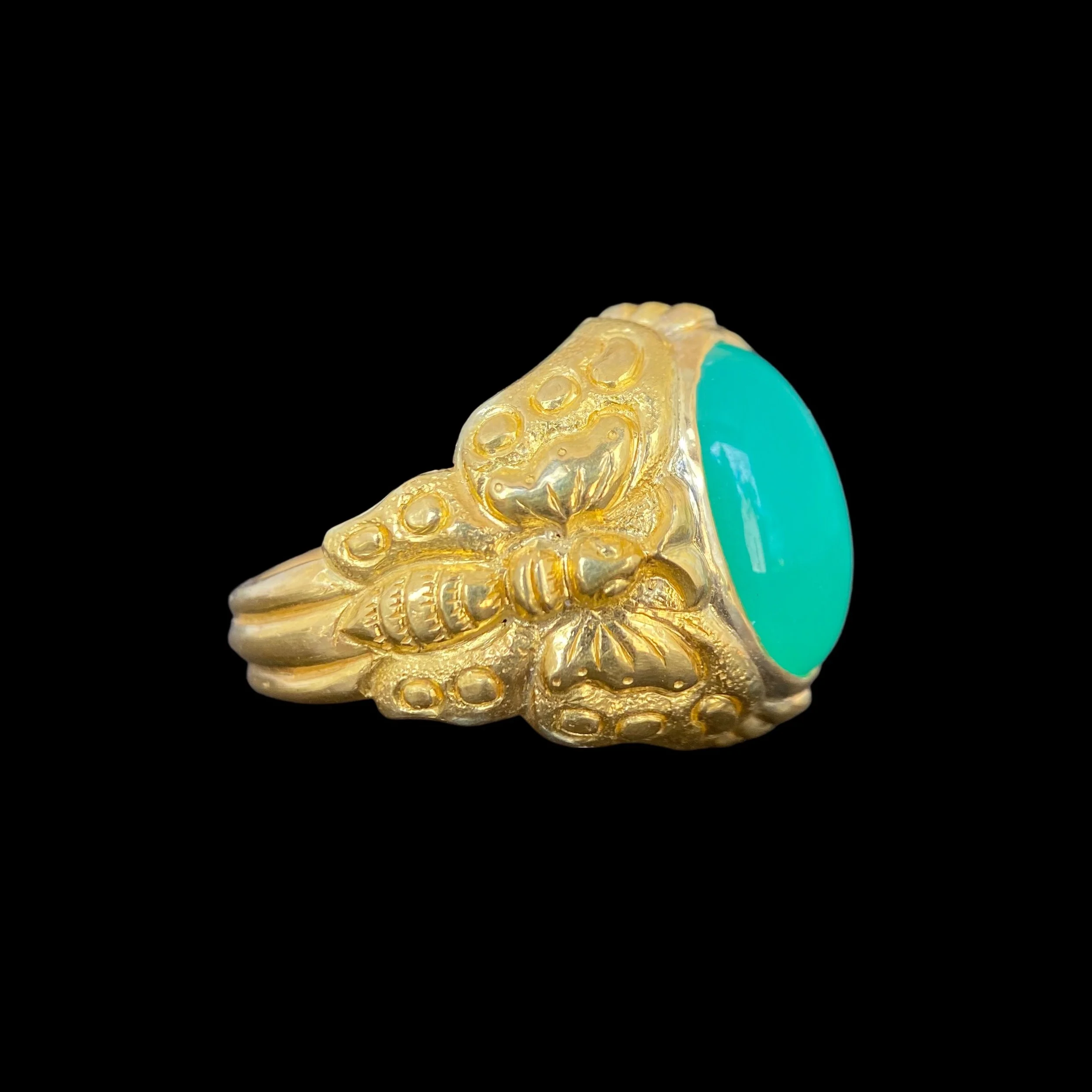 Jack Shargel 22k Carved Butterfly and Chrysoprase Ring