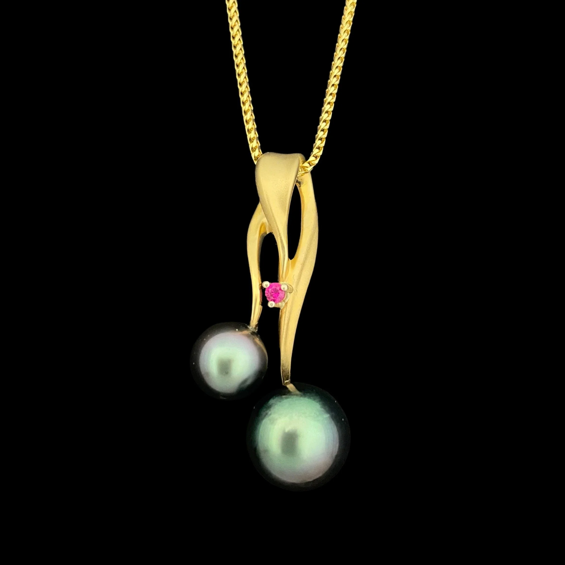 Deborah Spencer 14k Tahitian Pearl and Ruby Pendant